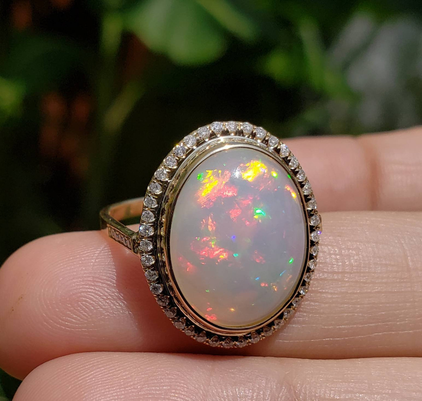 White Opal & Diamond Ring 14k Gold #1600