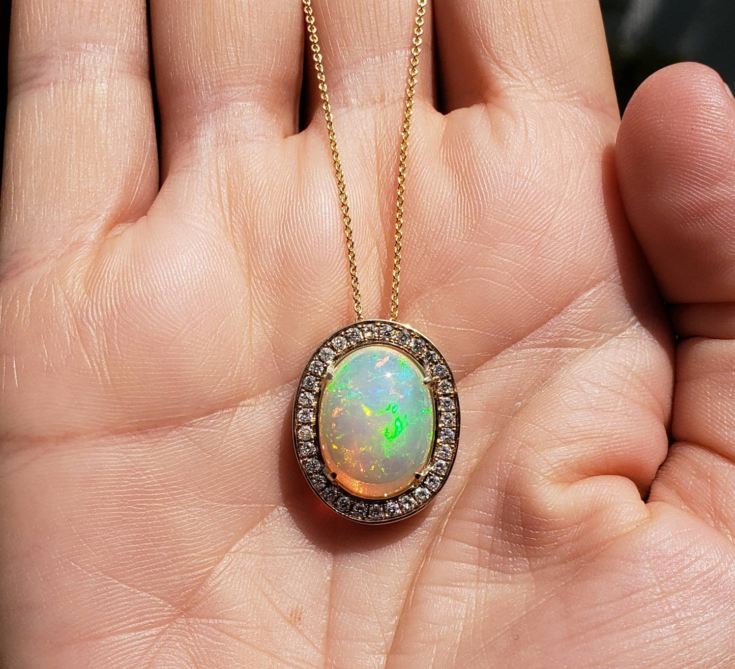 Opal & Diamond Pendant 14k Gold #1608