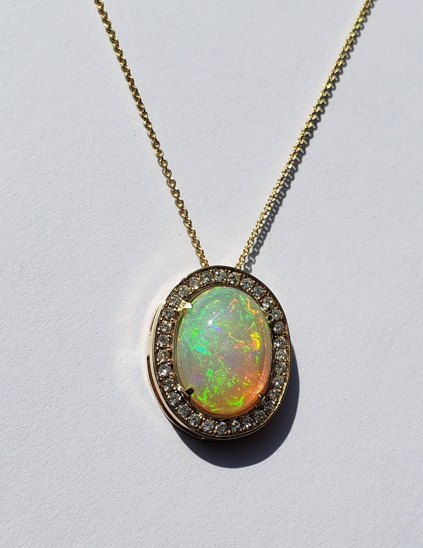 Opal & Diamond Pendant 14k Gold #1608