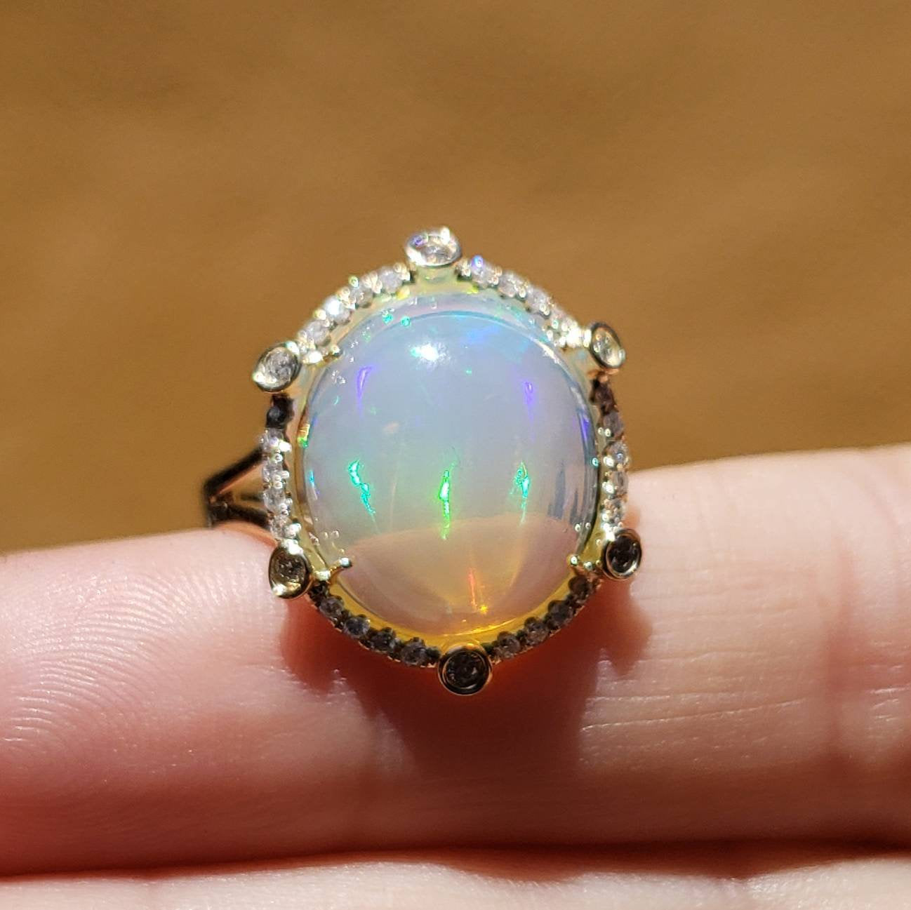 Ethiopian Opal Ring with Diamonds 14k Yellow Gold #1606