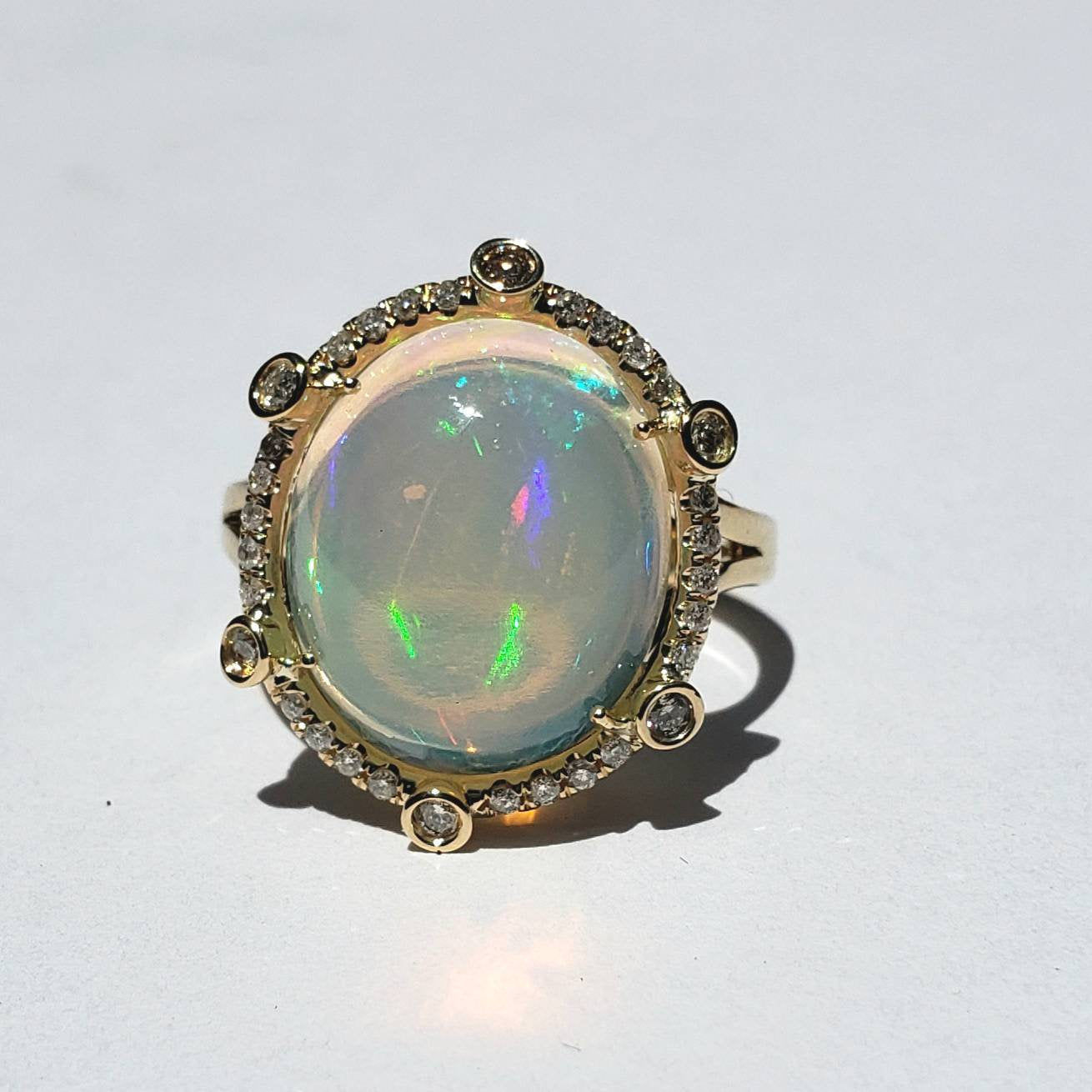 Ethiopian Opal Ring with Diamonds 14k Yellow Gold #1606