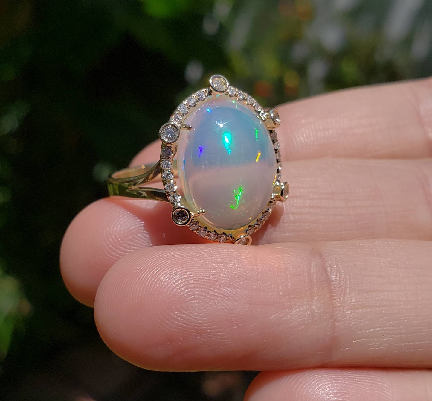 Ethiopian Opal Ring with Diamonds 14k Yellow Gold #1606