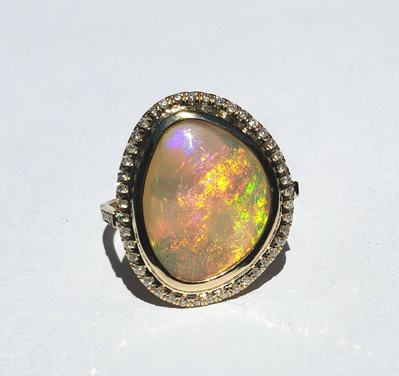 Ethiopian Opal Ring with Diamonds 14k Yellow Gold - Size 8 #1604