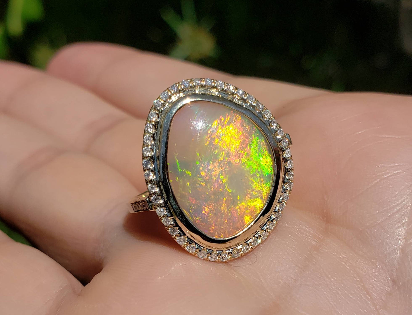 Ethiopian Opal Ring with Diamonds 14k Yellow Gold - Size 8 #1604