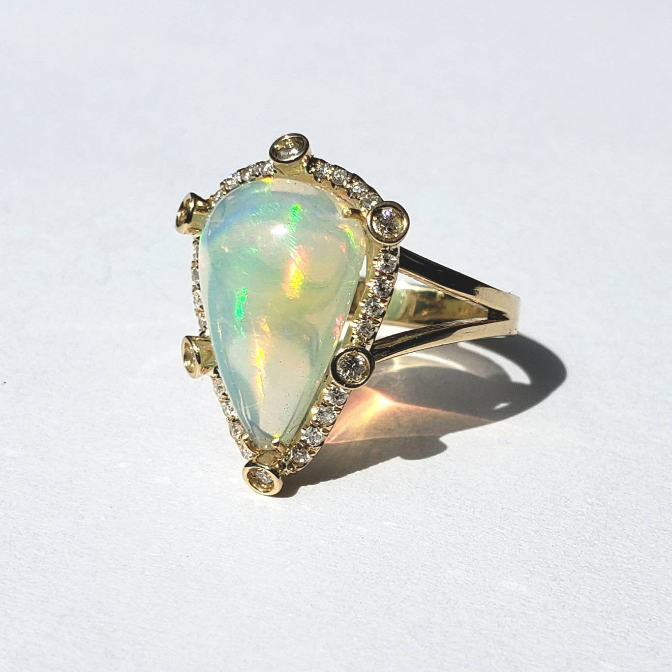 Ethiopian Opal Ring with Diamonds 14k Yellow Gold #1601