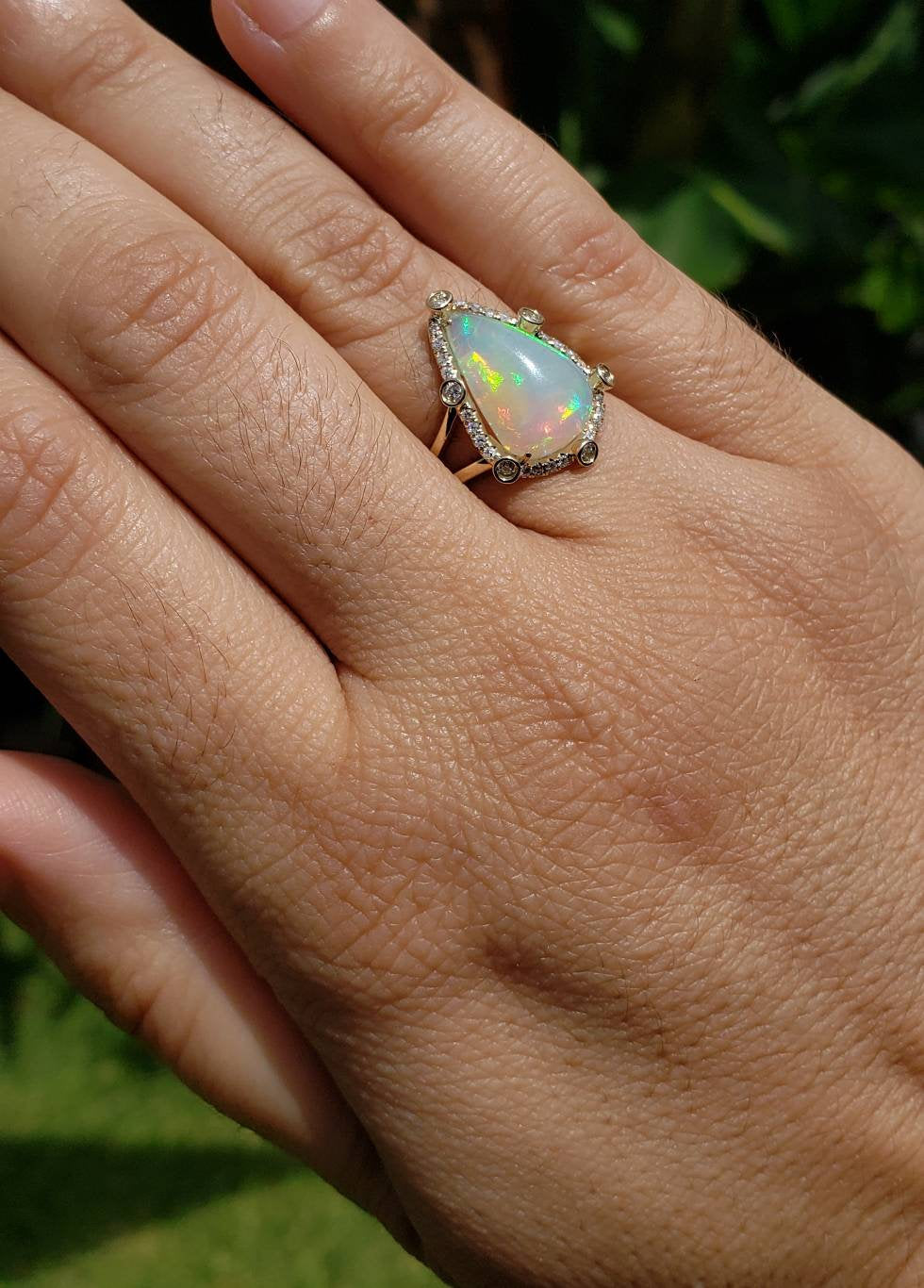 Ethiopian Opal Ring with Diamonds 14k Yellow Gold #1601
