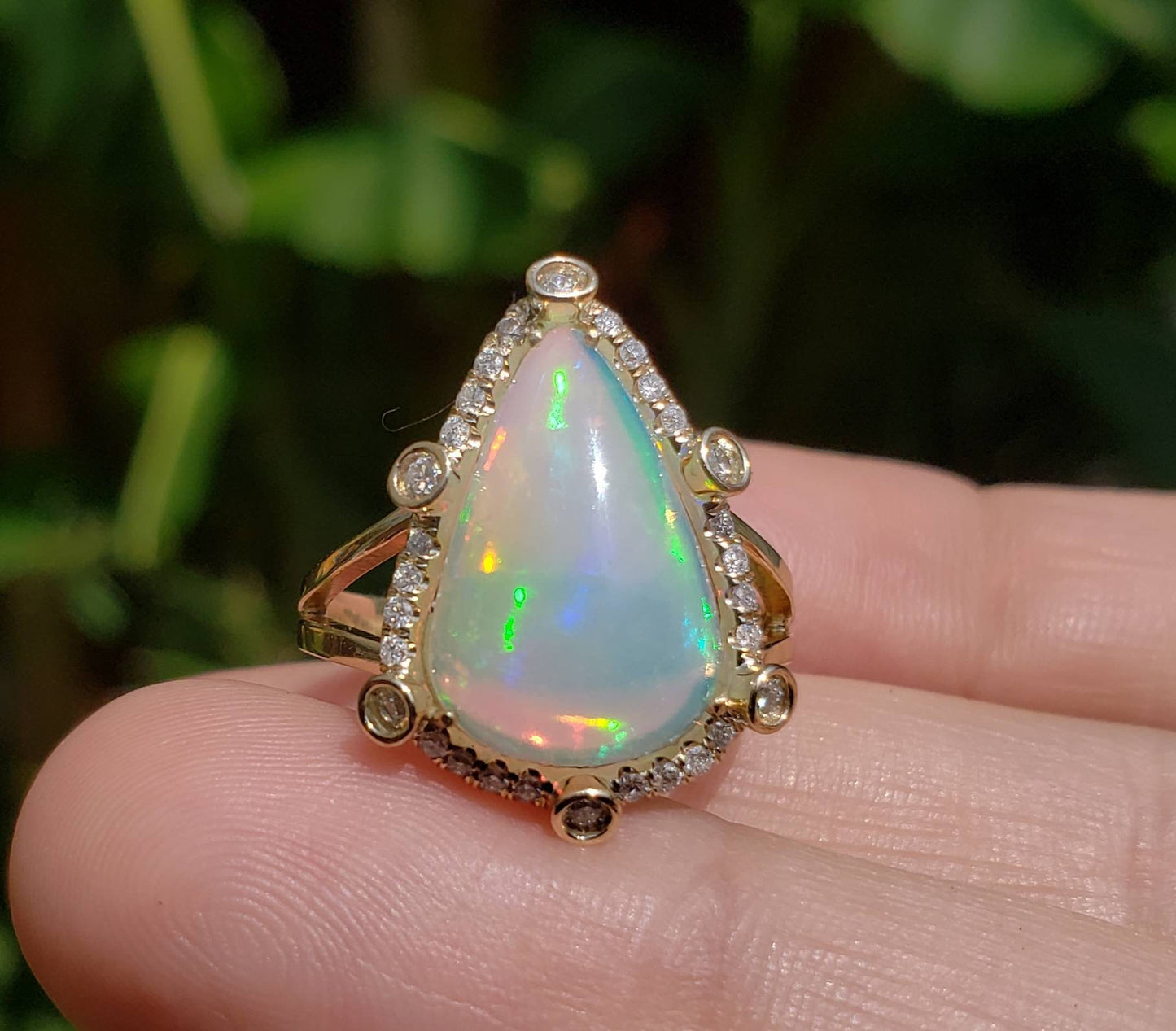 Ethiopian Opal Ring with Diamonds 14k Yellow Gold #1601