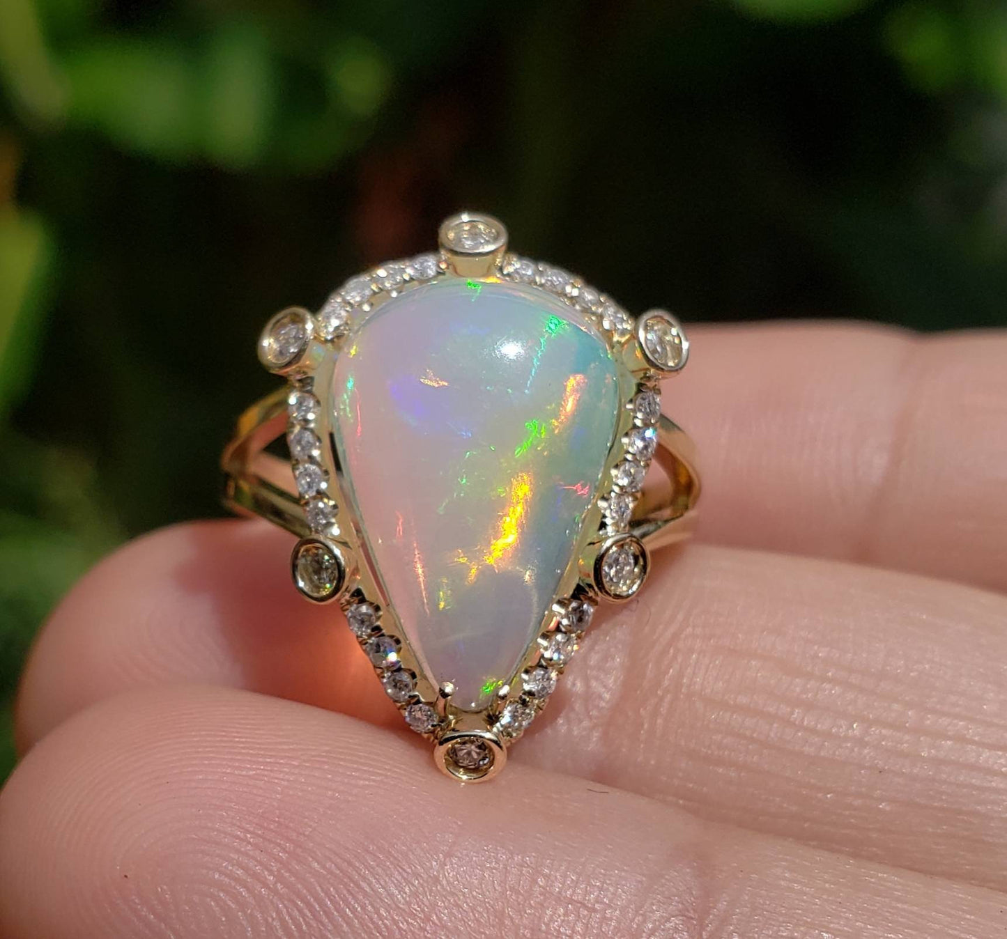 Ethiopian Opal Ring with Diamonds 14k Yellow Gold #1601