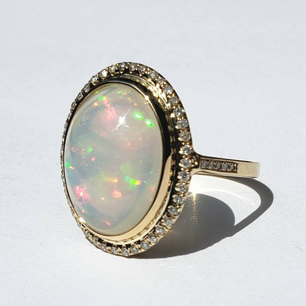White Opal & Diamond Ring 14k Gold #1600