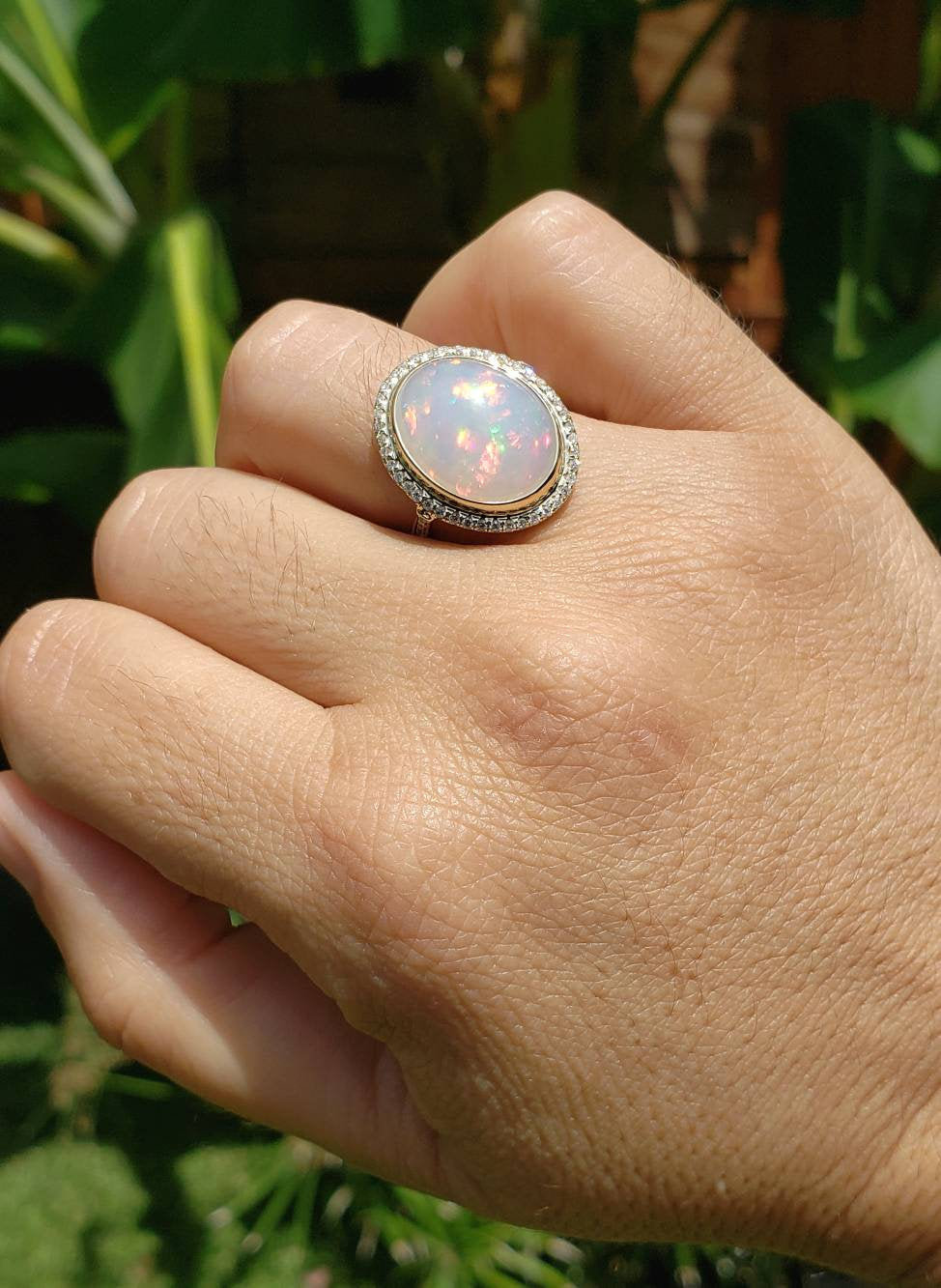 White Opal & Diamond Ring 14k Gold #1600