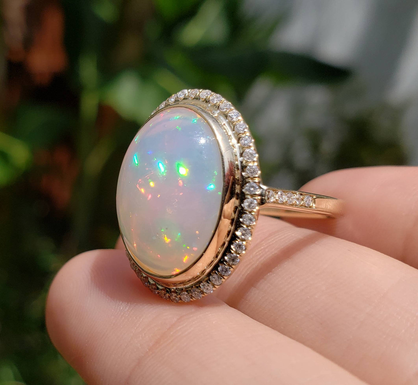 White Opal & Diamond Ring 14k Gold #1600