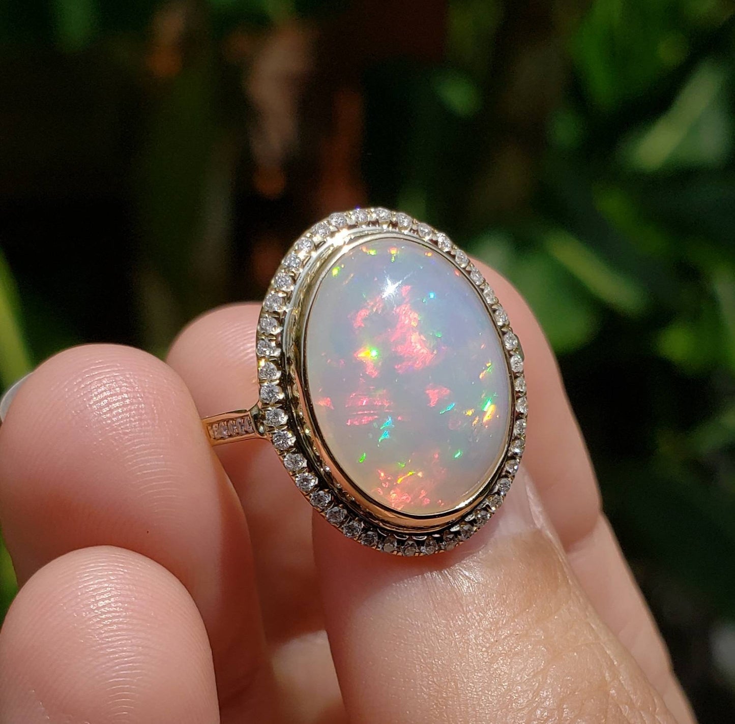 White Opal & Diamond Ring 14k Gold #1600