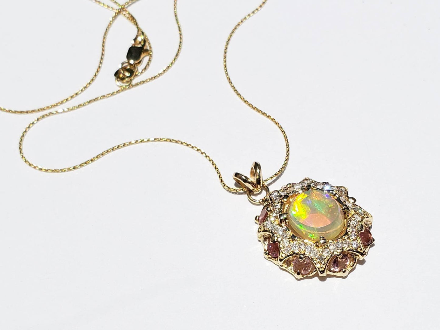 Opal & Pink Tourmaline Pendant 14k Gold #1609