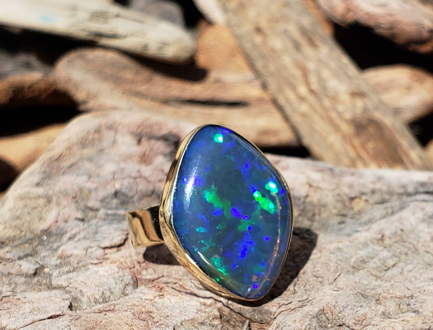 Blue Opal Gold Ring