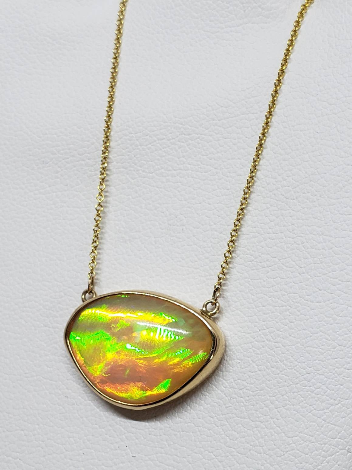 Opal Pendant - 14k Gold Split Chain Necklace