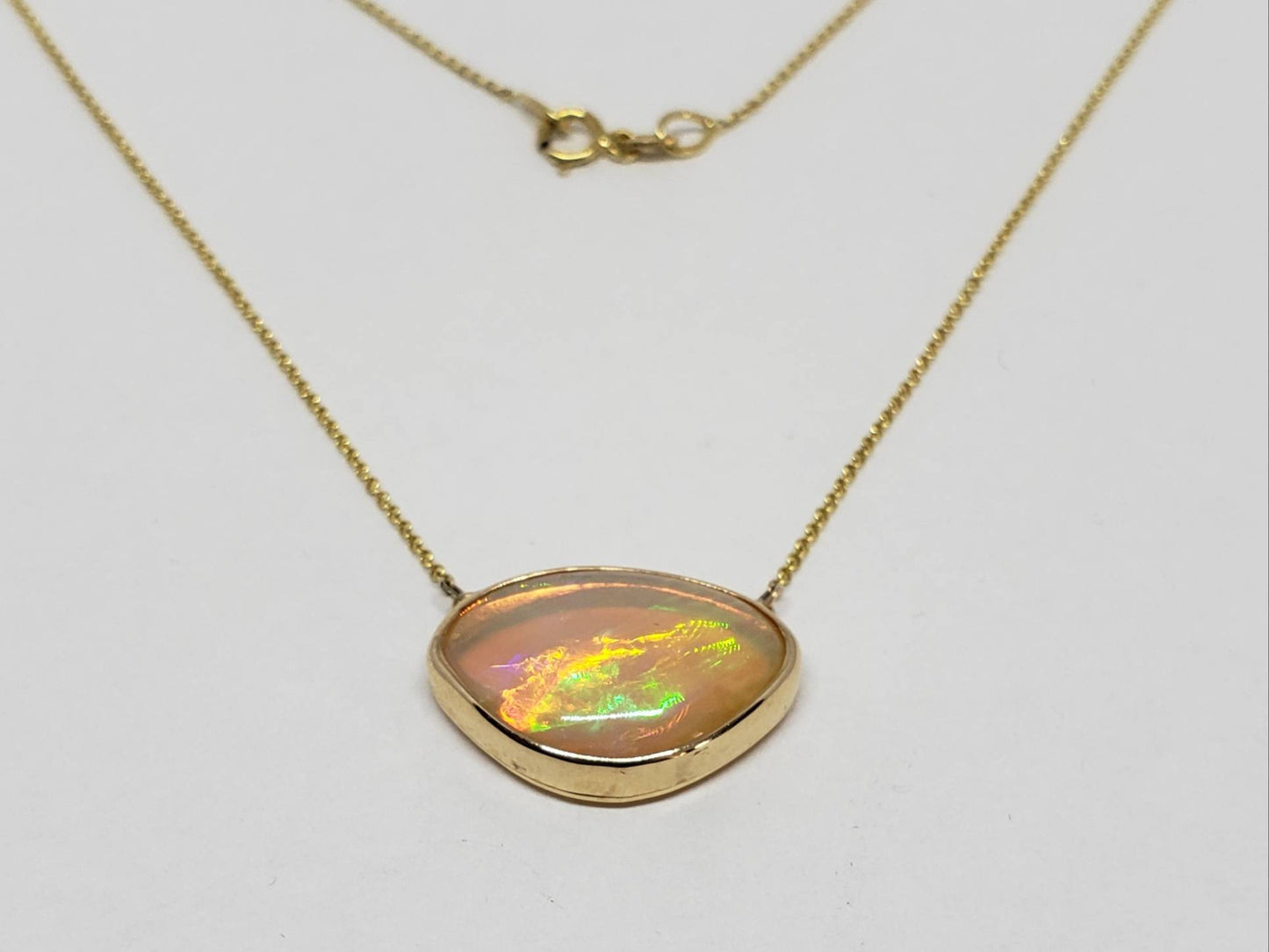 Opal Pendant - 14k Gold Split Chain Necklace