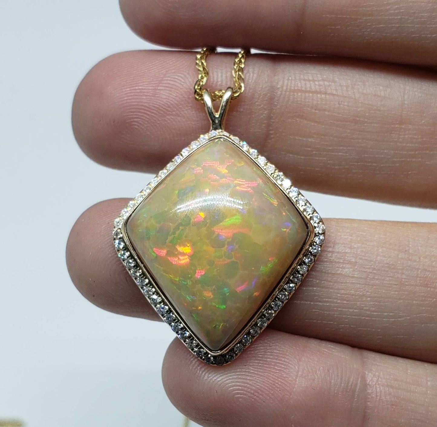 Opal & Diamond Pendant 14k Gold