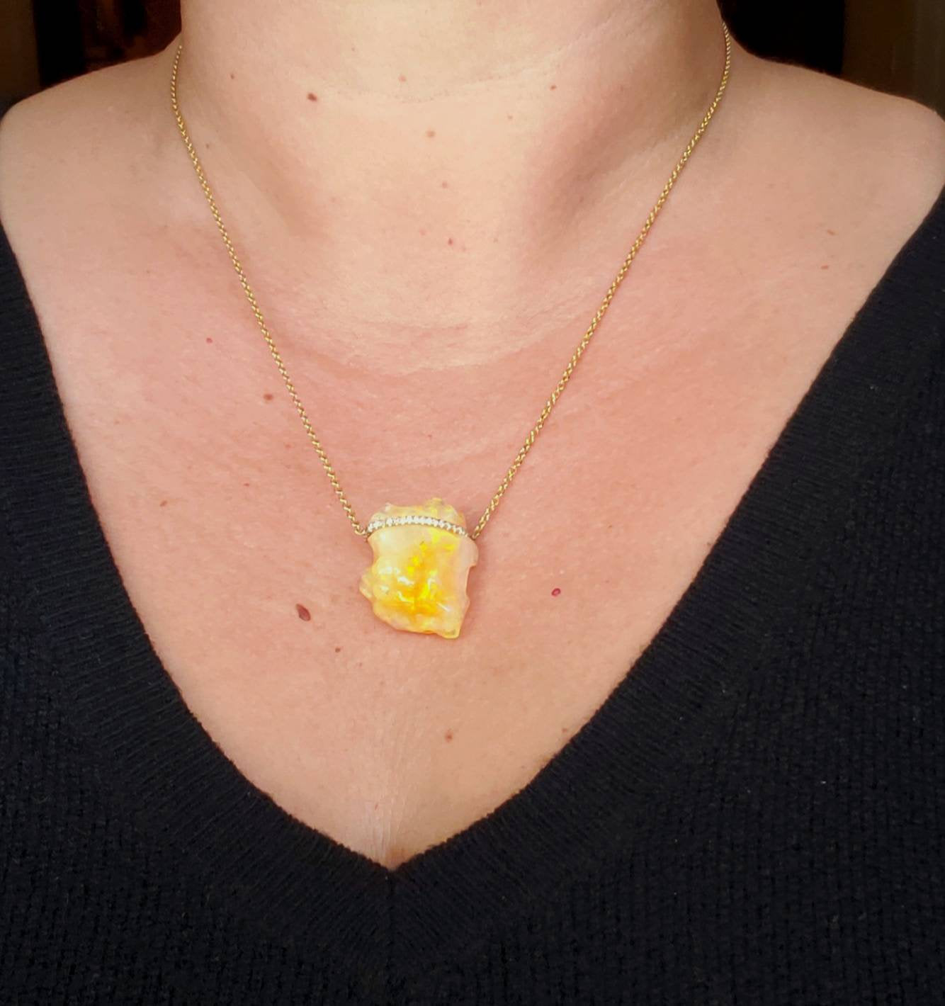 Carved Opal Pendant 14k Gold