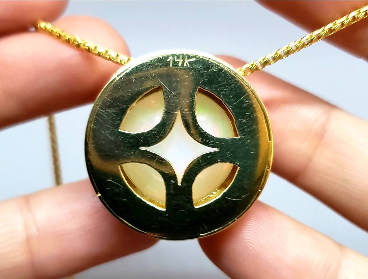 Opal & Green Tsavorite Pendant 14k Gold