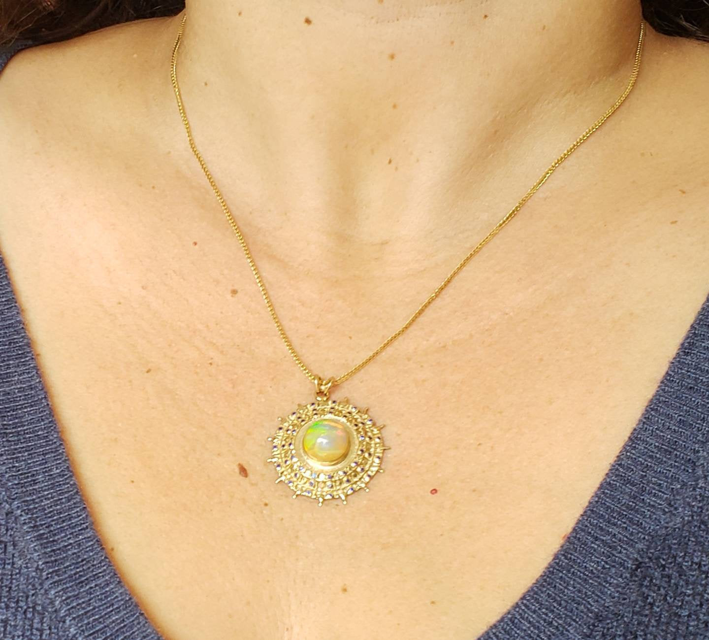 Opal & Blue Sapphire Pendant - 14k Gold #1622