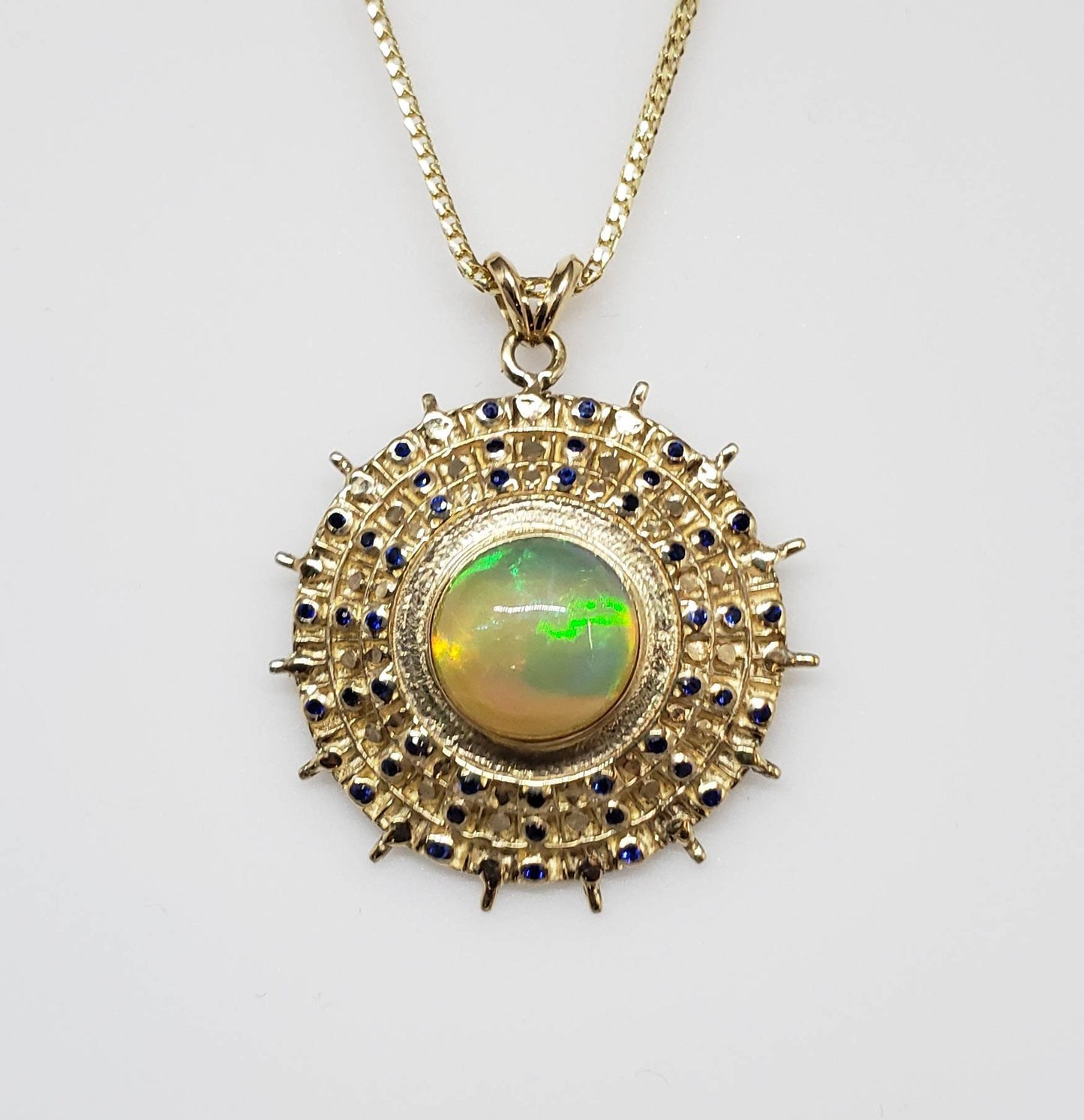 Opal & Blue Sapphire Pendant - 14k Gold #1622