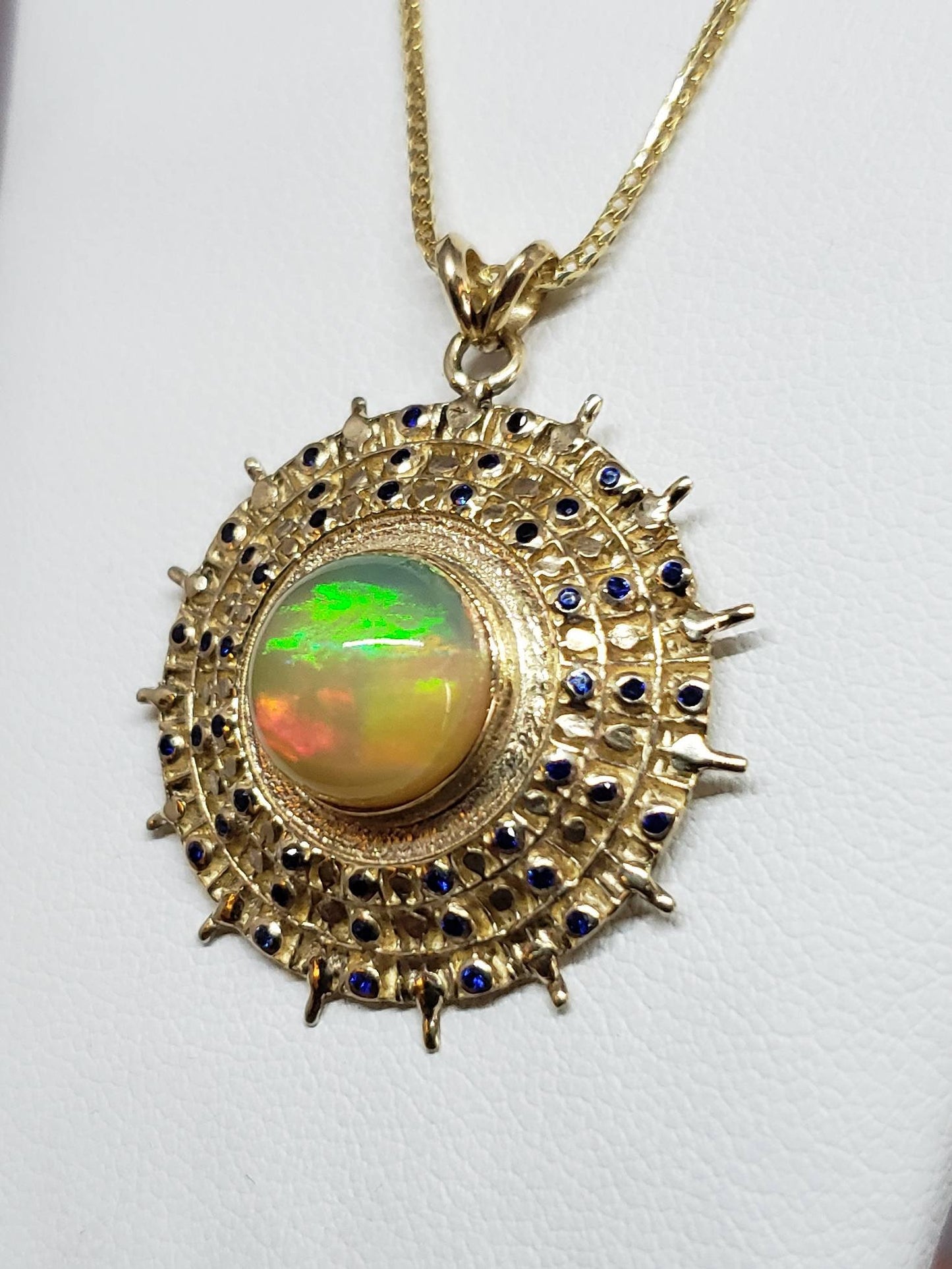 Opal & Blue Sapphire Pendant - 14k Gold #1622