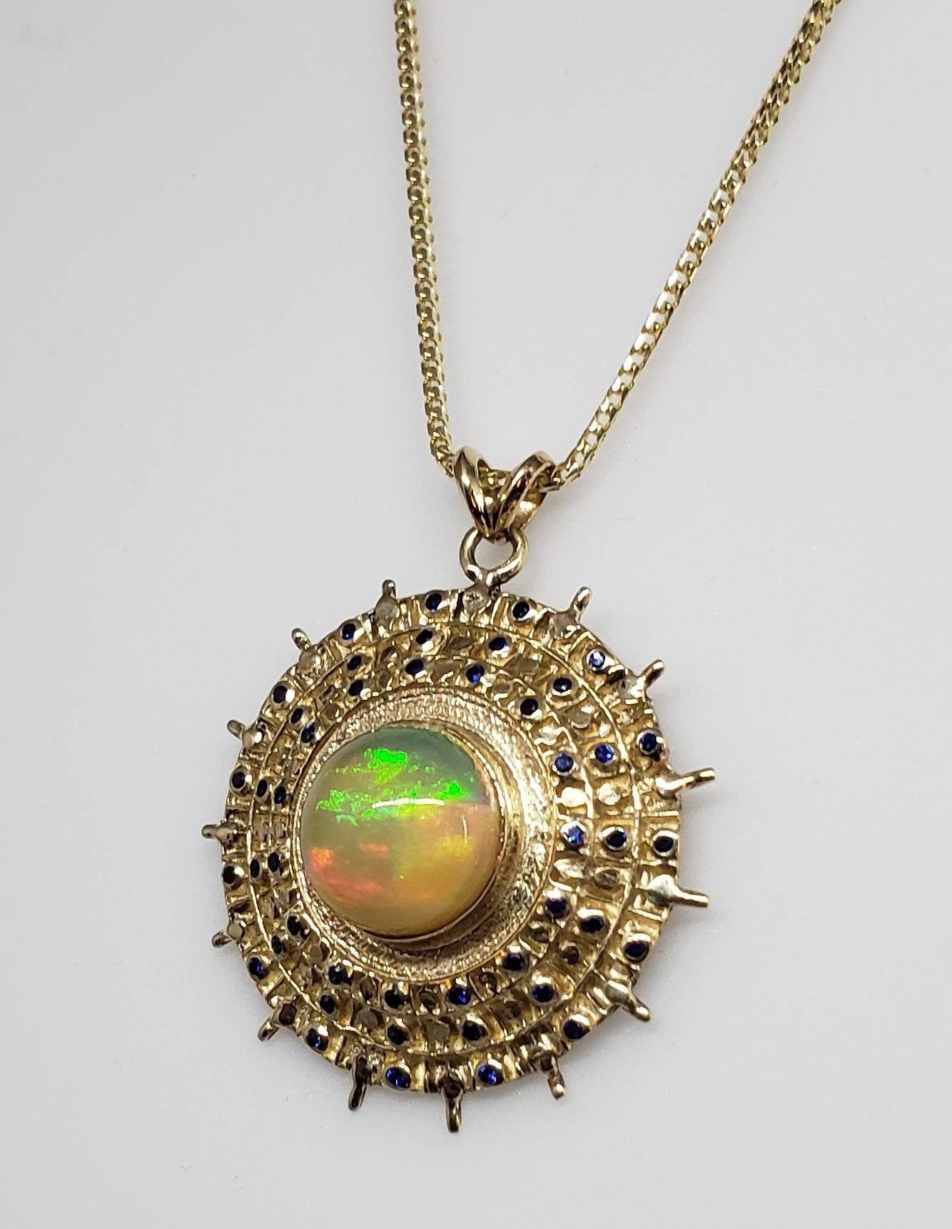 Opal & Blue Sapphire Pendant - 14k Gold #1622