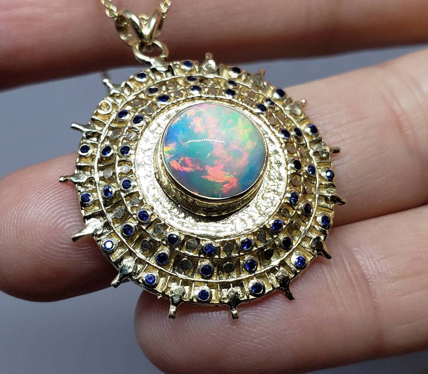 Opal Medallion Pendant - 14k Gold #1626