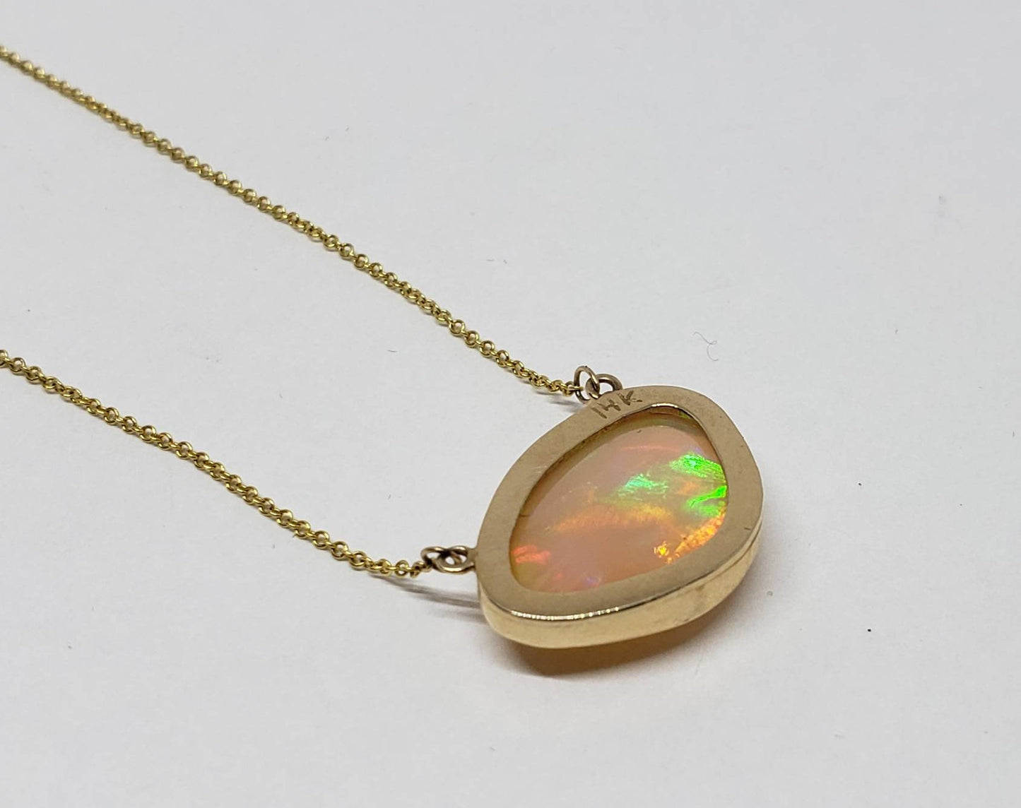 Opal Pendant - 14k Gold Split Chain Necklace