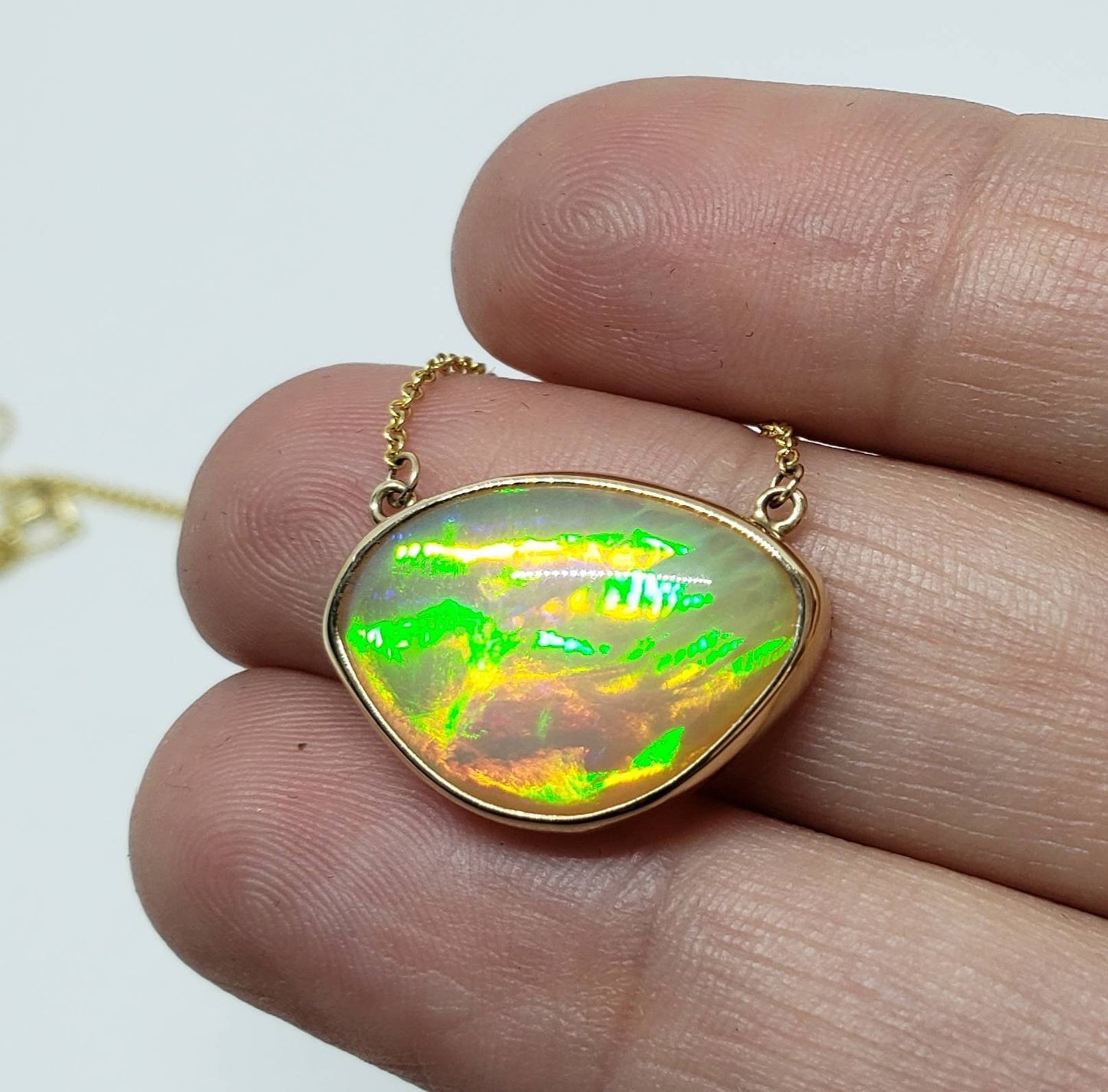Opal Pendant - 14k Gold Split Chain Necklace