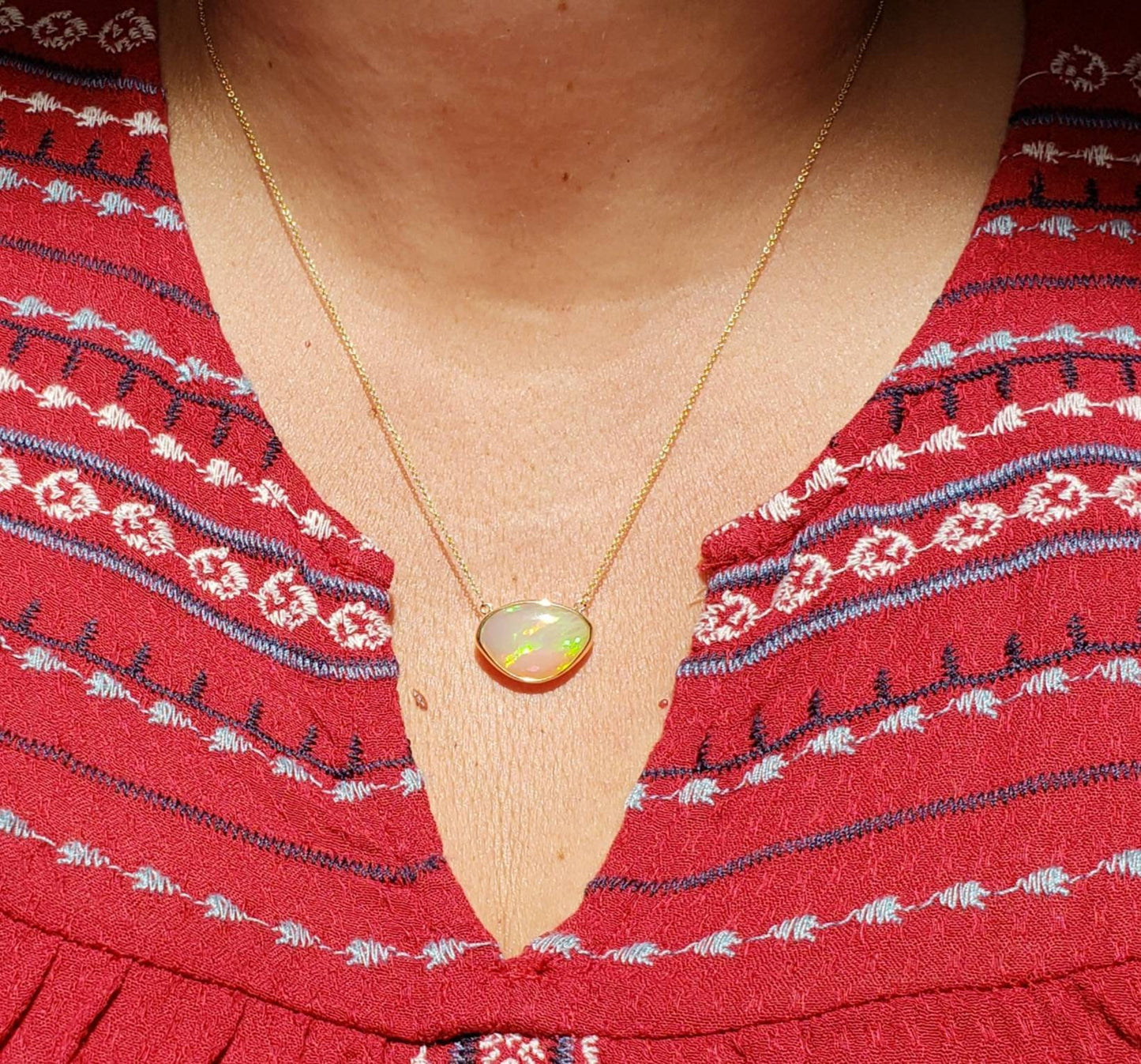 Opal Pendant - 14k Gold Split Chain Necklace