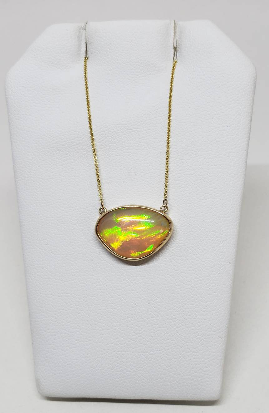 Opal Pendant - 14k Gold Split Chain Necklace