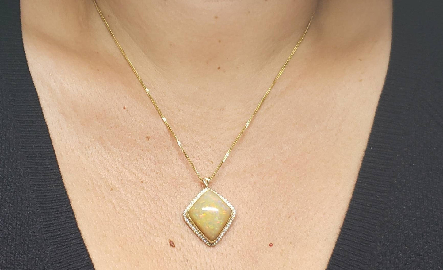 Opal & Diamond Pendant 14k Gold