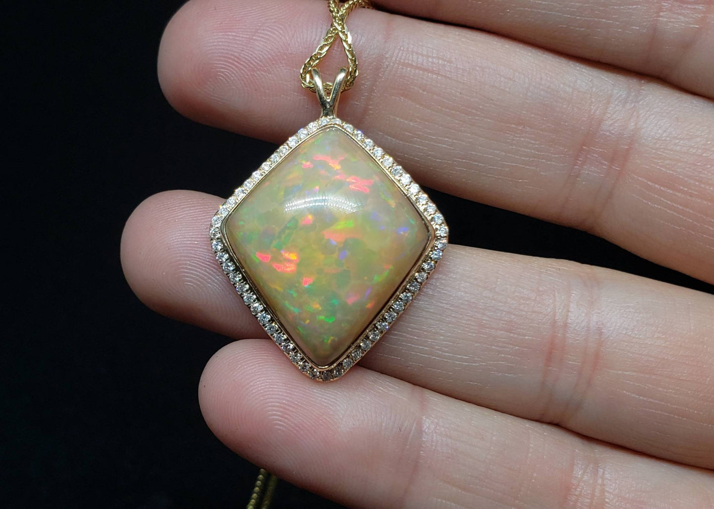 Opal & Diamond Pendant 14k Gold