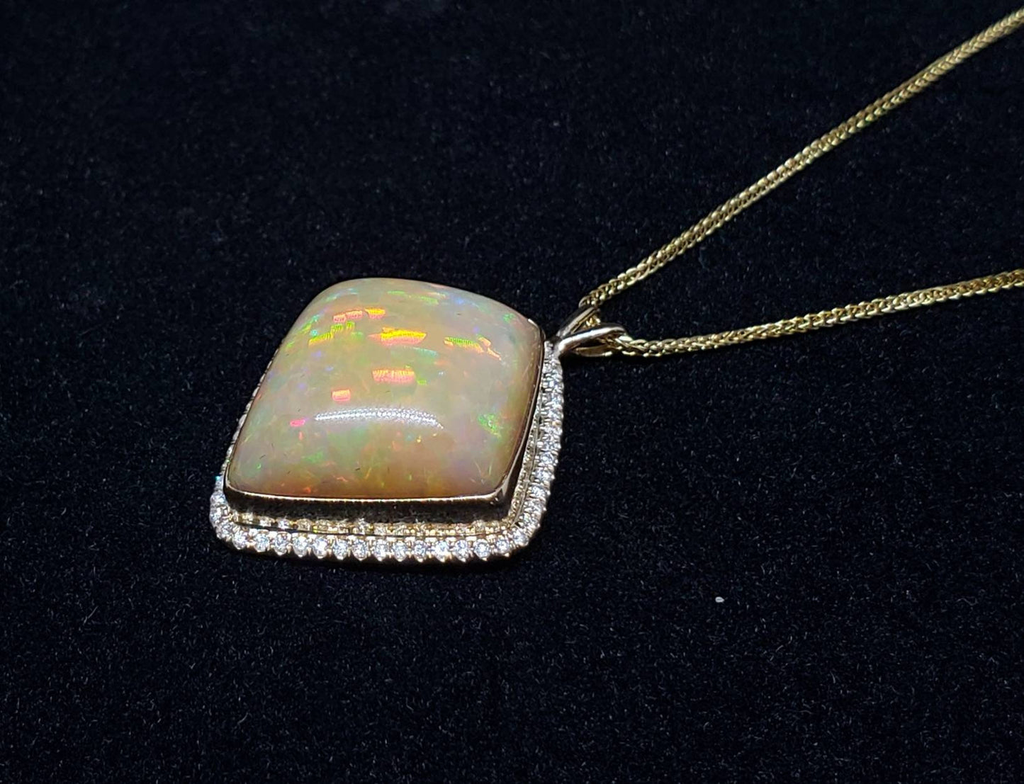 Opal & Diamond Pendant 14k Gold