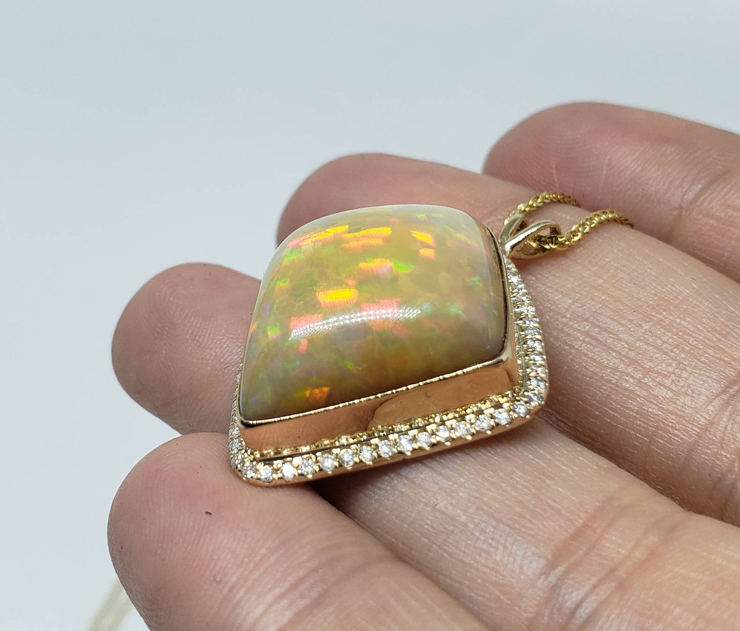 Opal & Diamond Pendant 14k Gold
