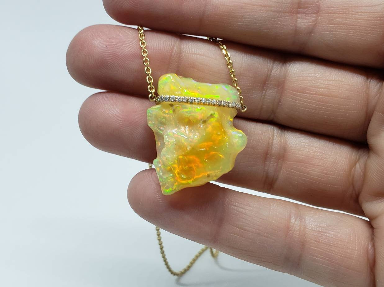 Carved Opal Pendant 14k Gold
