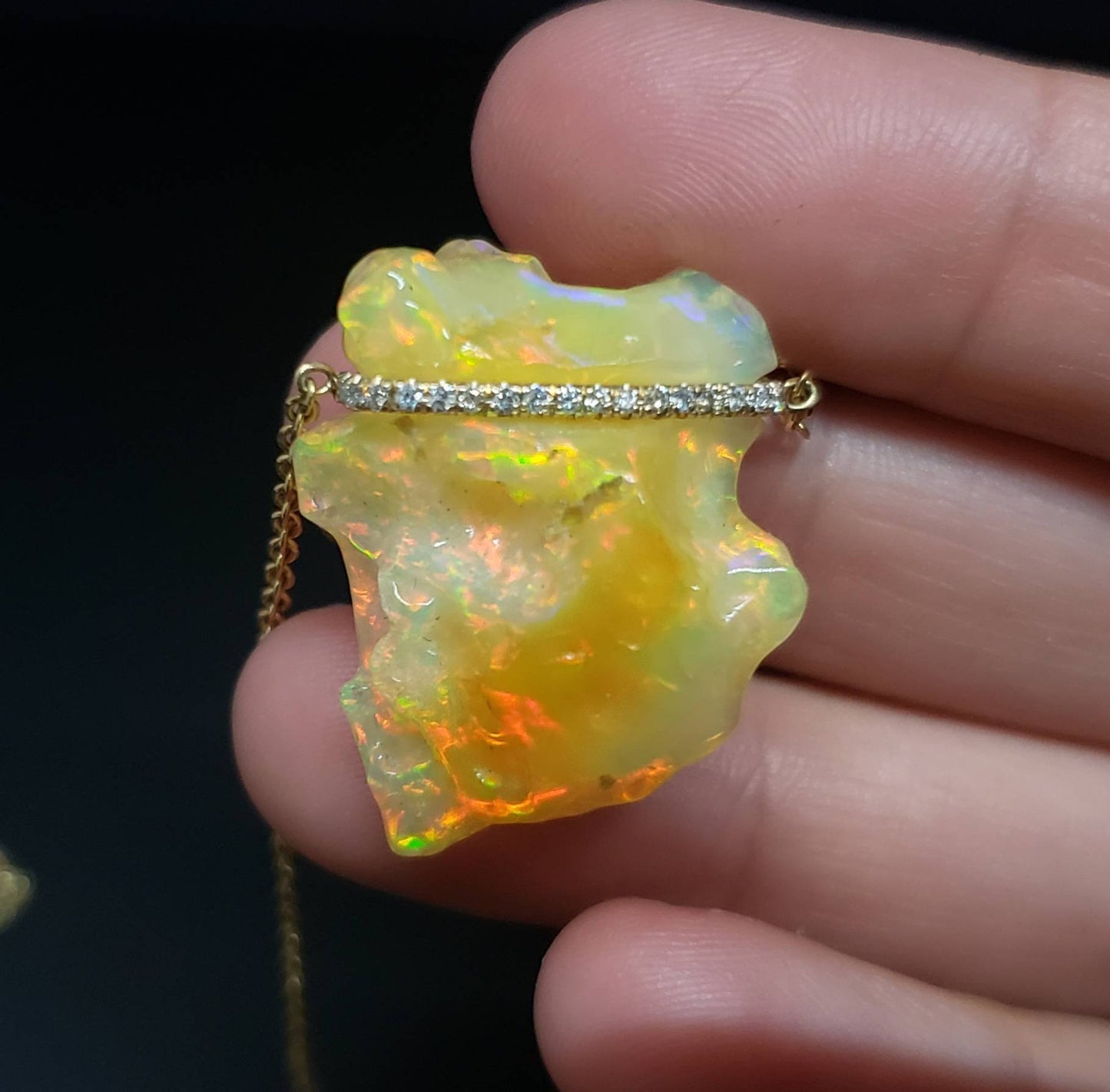 Carved Opal Pendant 14k Gold