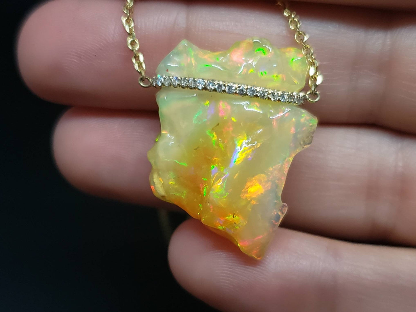 Carved Opal Pendant 14k Gold