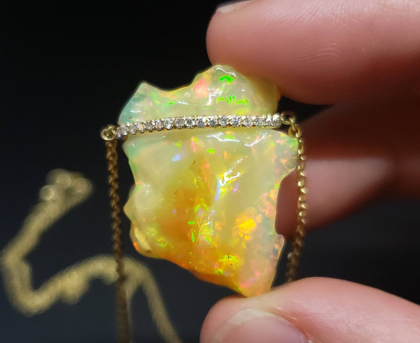 Carved Opal Pendant 14k Gold
