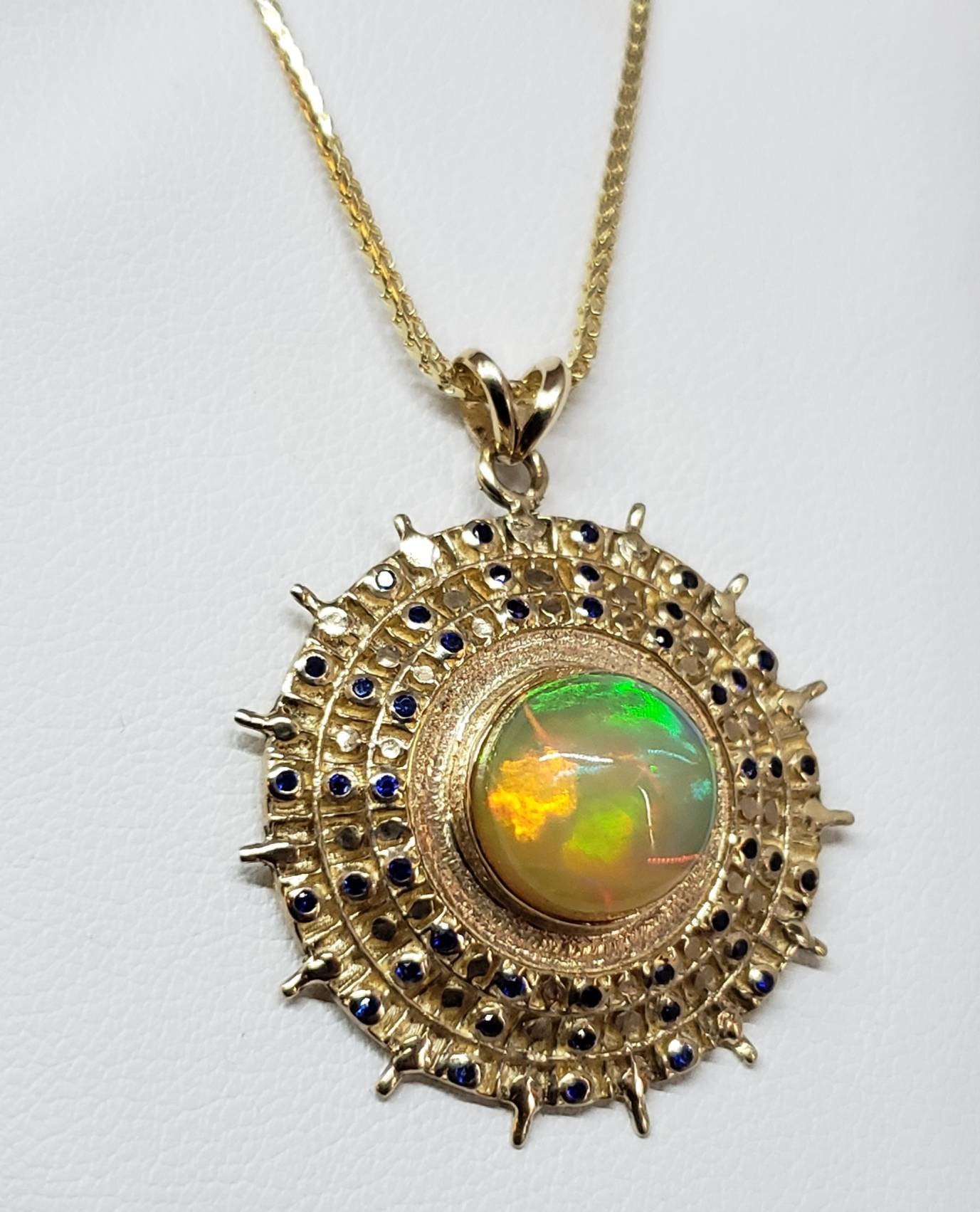 Opal & Blue Sapphire Pendant - 14k Gold #1622