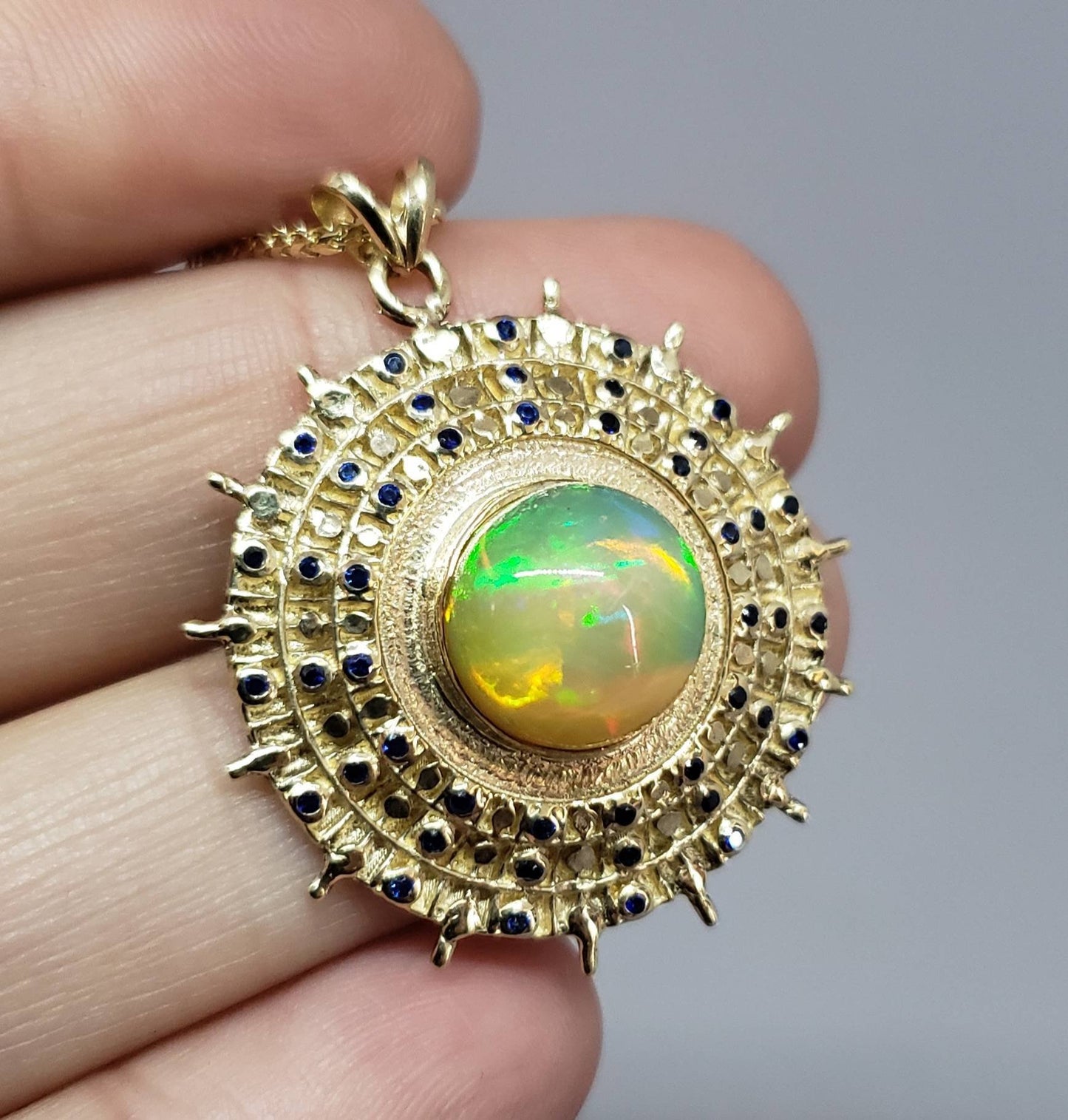 Opal & Blue Sapphire Pendant - 14k Gold #1622