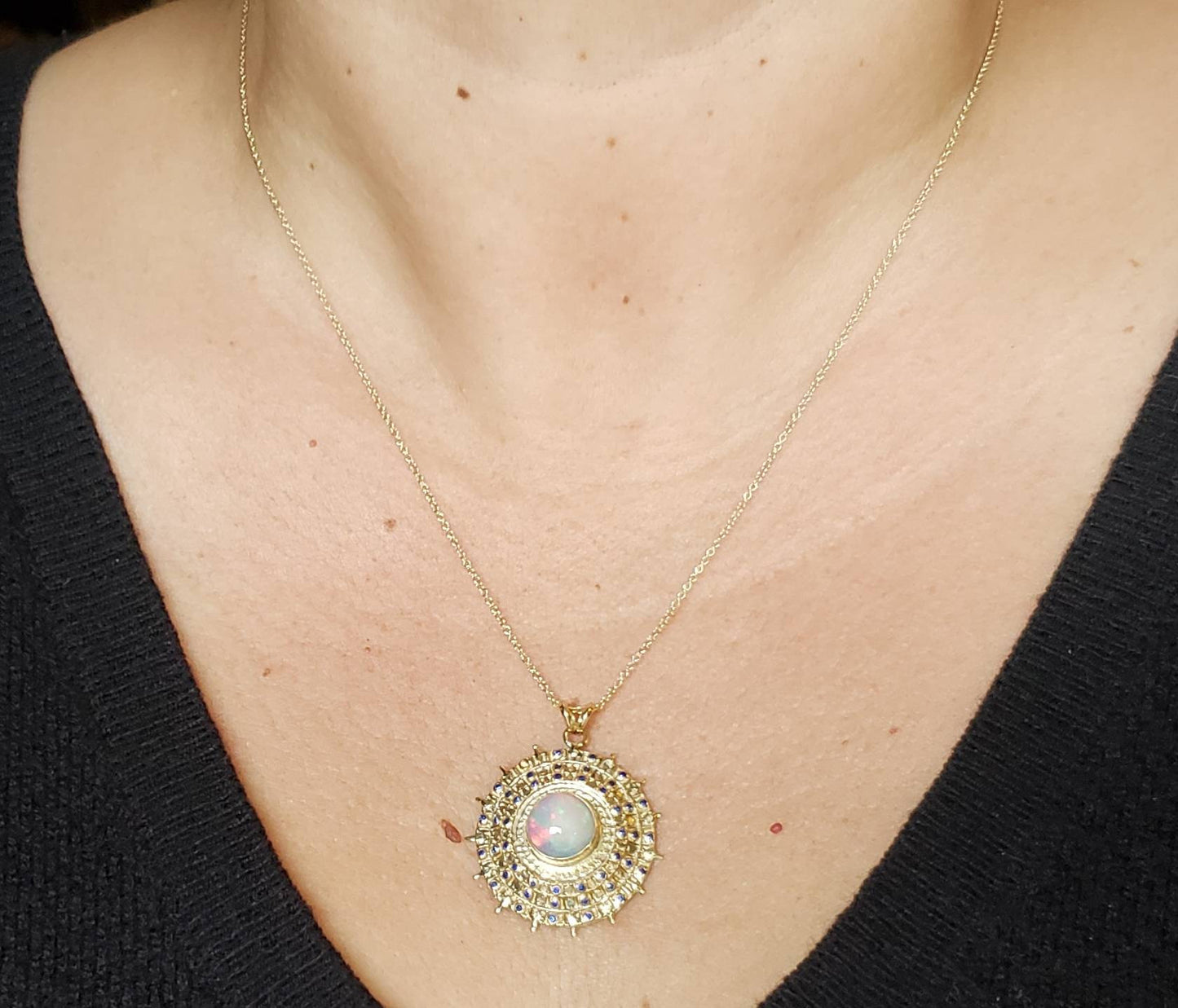Opal Medallion Pendant - 14k Gold #1626