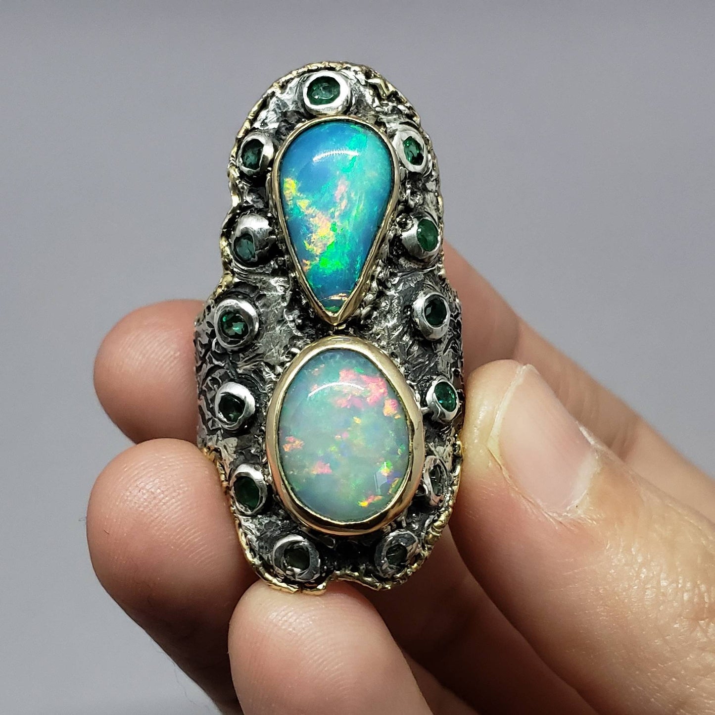 Rustic Opal Ring - 14k Gold - Sterling Silver & Gold y #1628