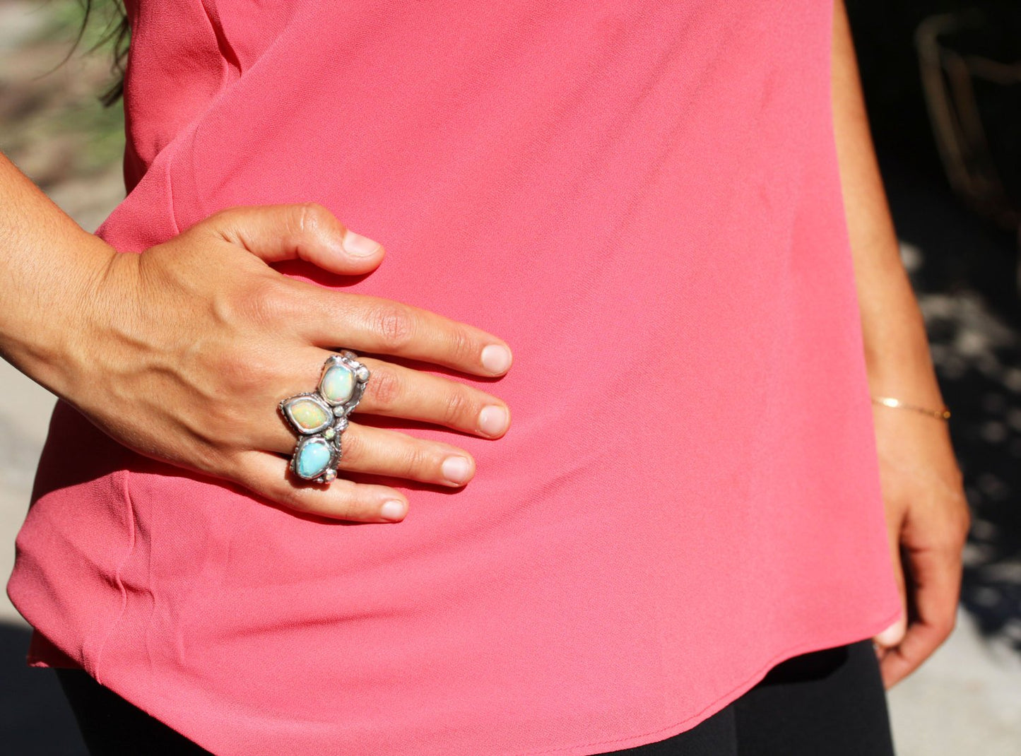 Multi-finger Opal Ring Sterling Silver #1278