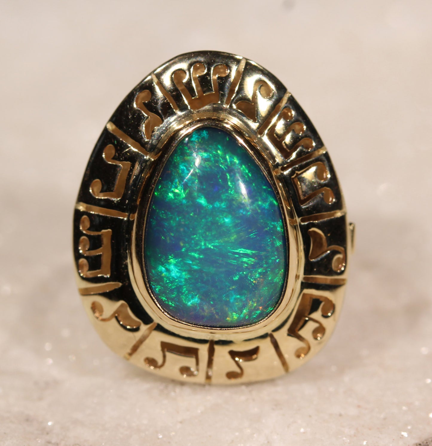 Green Opal Ring 14k Gold - Size 7.5 - Custom Gemstone Jewelry #1310