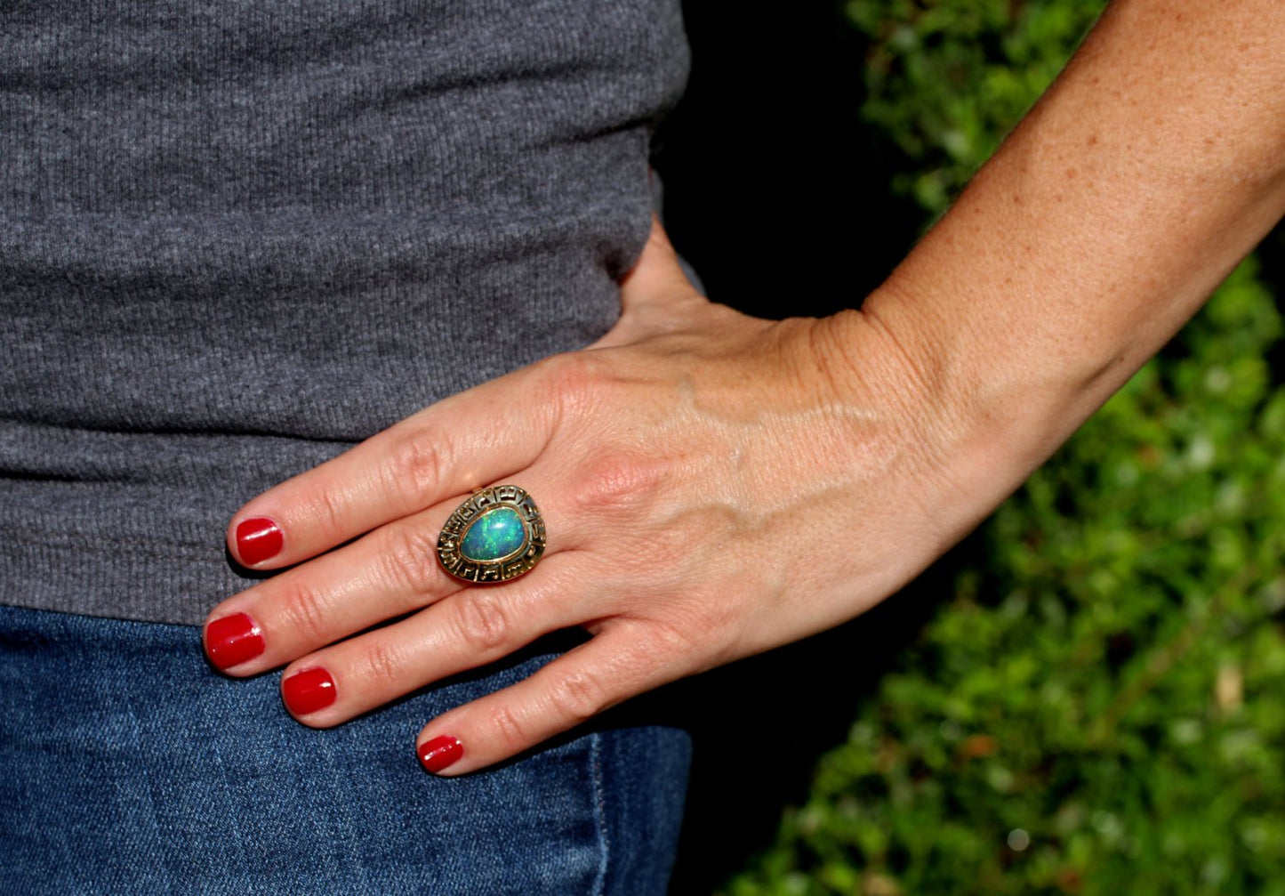 Green Opal Ring 14k Gold - Size 7.5 - Custom Gemstone Jewelry #1310