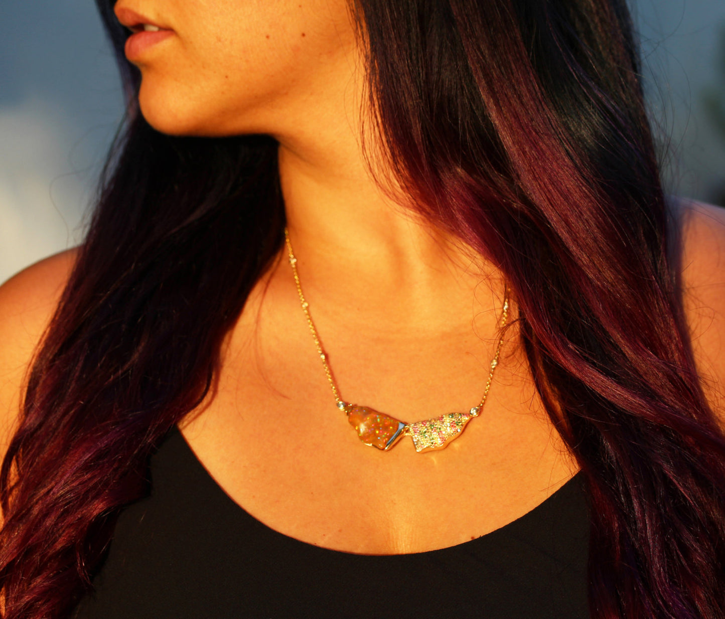 Opal & Diamond Necklace 14k Gold  #1315