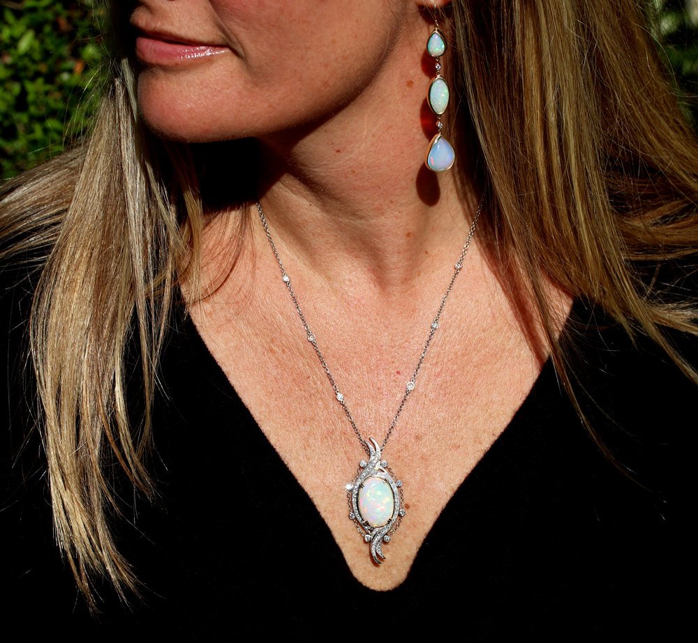 Opal & Diamond Necklace - 14k Gold #1321