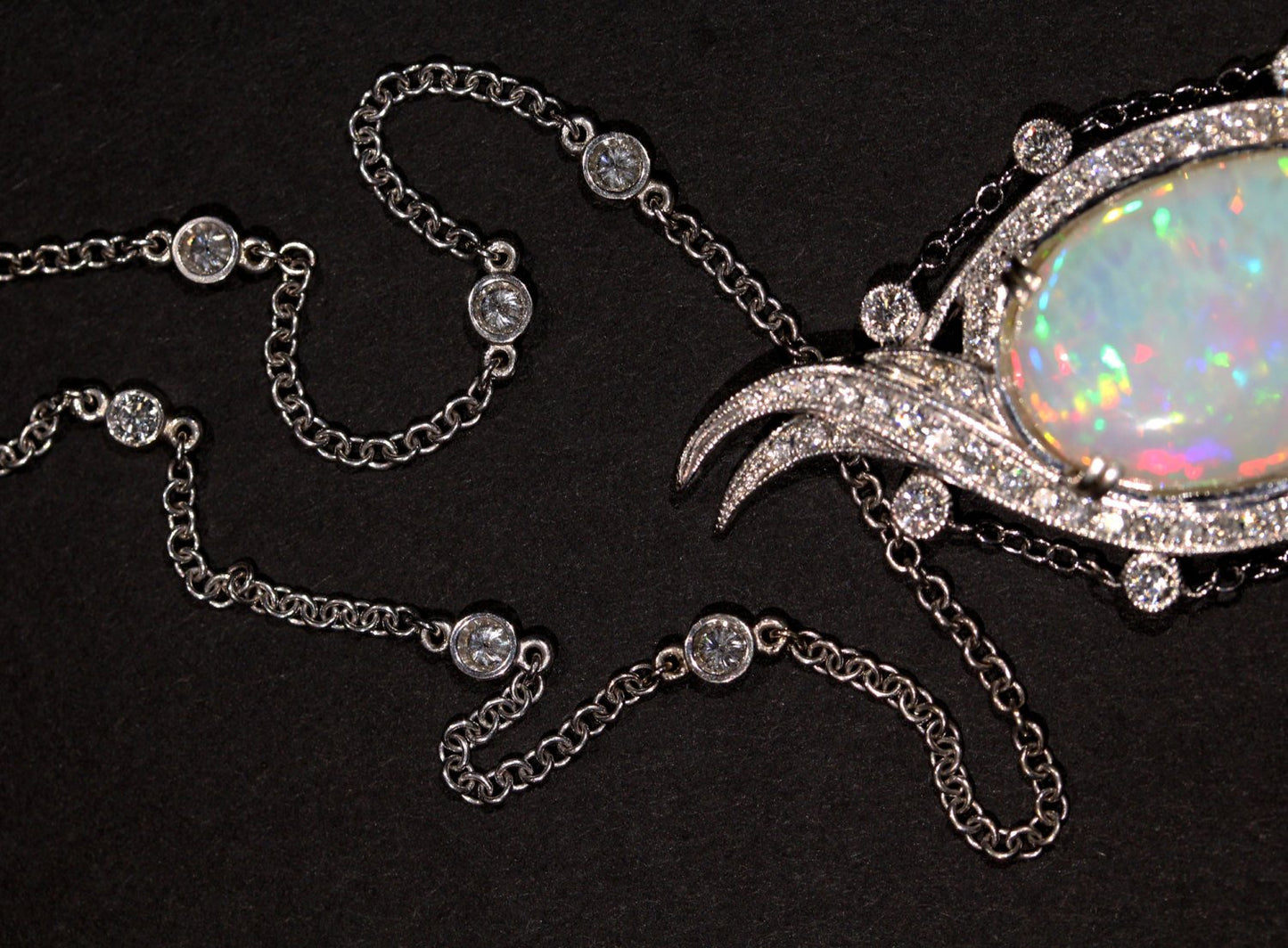 Opal & Diamond Necklace - 14k Gold #1321